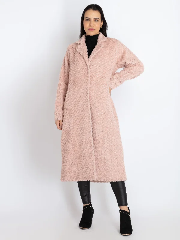 Special Discount Womens Jacquard Collared Neck Long Coat