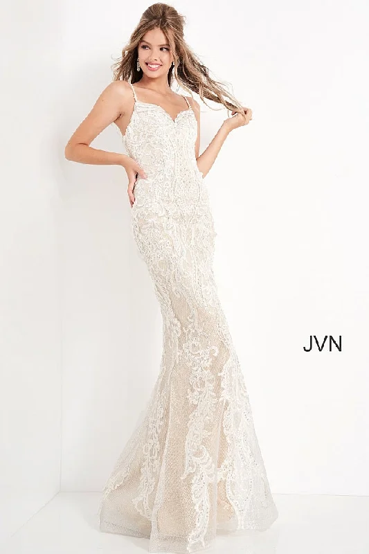 Steals and Deals Jovani JVN65529A Size 10 Long Lace Fitted Prom Dress Embellished Wedding Bridal Gown Steals and Deals Jovani JVN65529A Size 10 Long Lace Fitted Prom Dress Embellished Wedding Bridal Gown
