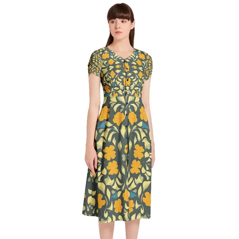 Discount Deals Women's Puff Sleeve Button Through Dress [JW]