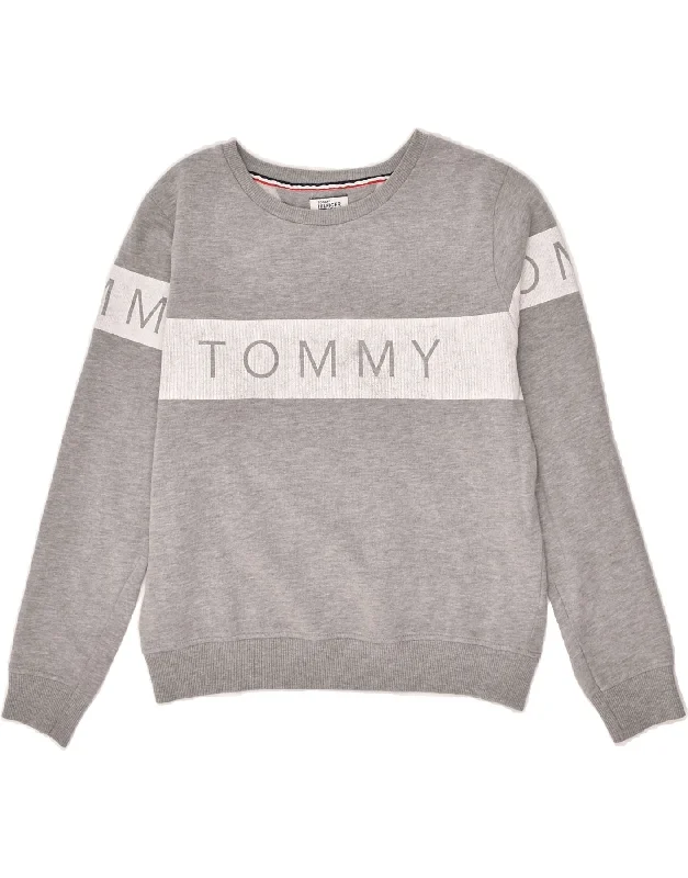 Must-Have Deals TOMMY HILFIGER Womens Graphic Sweatshirt Jumper UK 14 Medium Grey