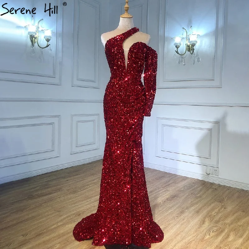 Sale Event Serene Hill Wine Red Mermaid Sparkle Evening Dresses Gowns 2024 Luxury Elegant One Shoulder For Women Party LA71306 Sale Event Serene Hill Wine Red Mermaid Sparkle Evening Dresses Gowns 2024 Luxury Elegant One Shoulder For Women Party LA71306