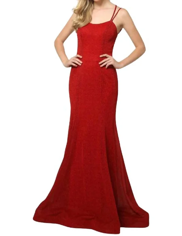 Seasonal Sale Sleeveless Metallic Glitter Gown In Red