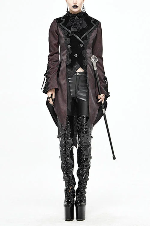 Epic Deals Red And Black Wavy Stripes Jacquard Long Fake Two Pieces Womens Gothic Coat