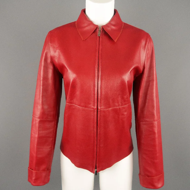 Bargain Prices MALO Size 6 Red Leather Collared Jacket