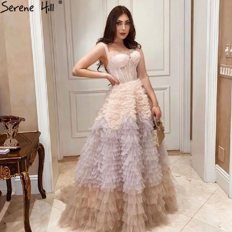 Stock Clearance Serene Hill Pink Ruffles Sexy Evening Dresses Gowns 2024 A-Line Tiered High-end For Women Party LA71221