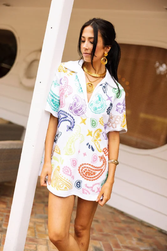 Mega Sale White Multi Paisley Collar Dress