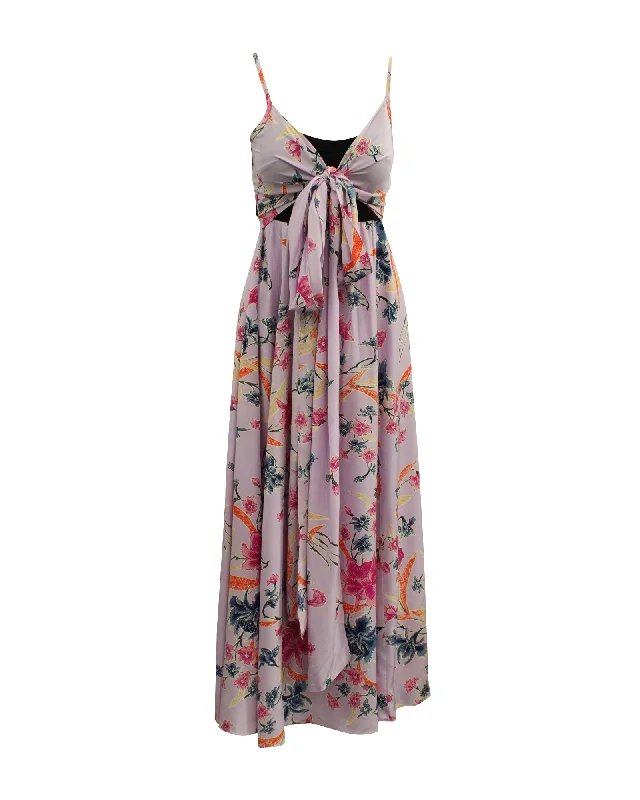 Savings Alert Diane Von Furstenberg Floral Front Tie Dress in Purple Silk