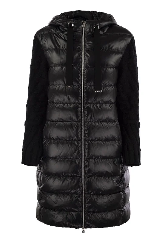 Price Fest Long down jacket with wool sleeves