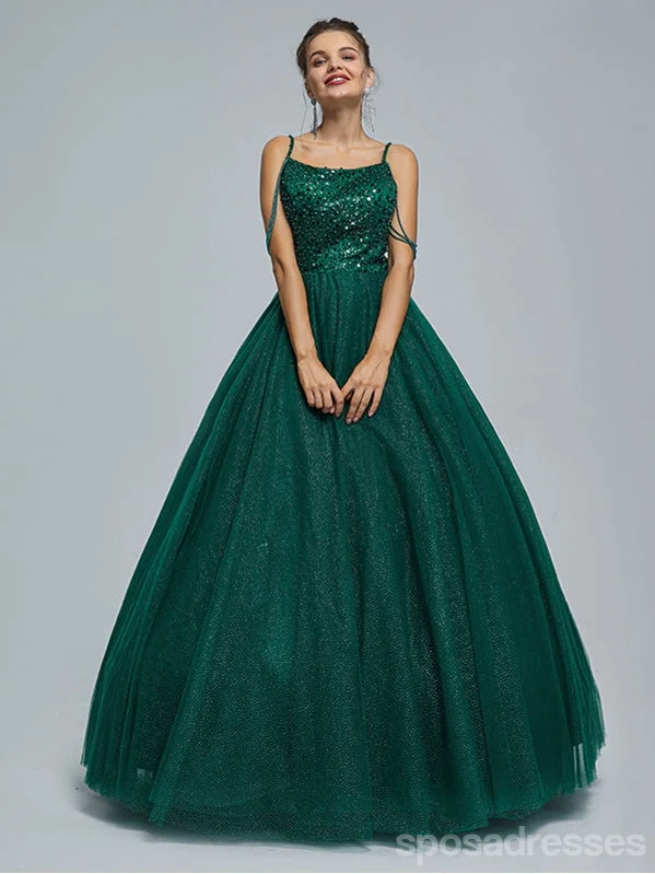 Limited Stock Green A-line Spaghetti Straps Cheap Long Prom Dresses Online,12996