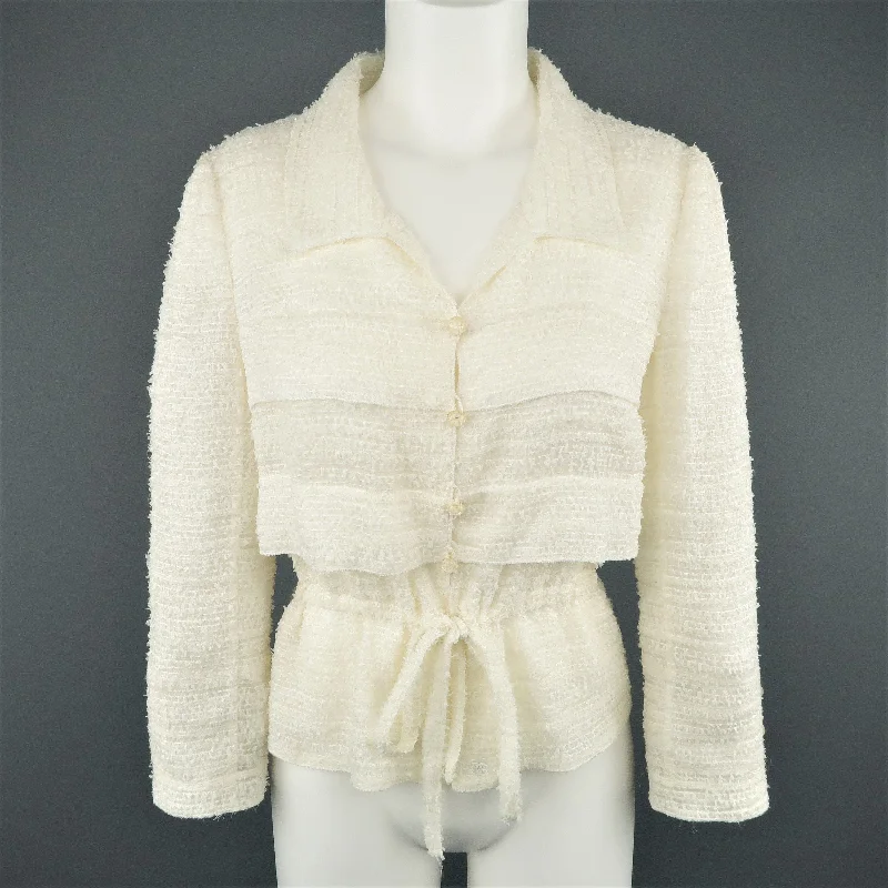 Daily Specials CHANEL Size 6 Cream Textured Silk Blend Drawstring Waist Jacket