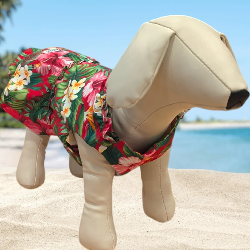Deal Explosion Tropical Paws: Red Plumeria & Hibiscus Hawaiian Dog Dress