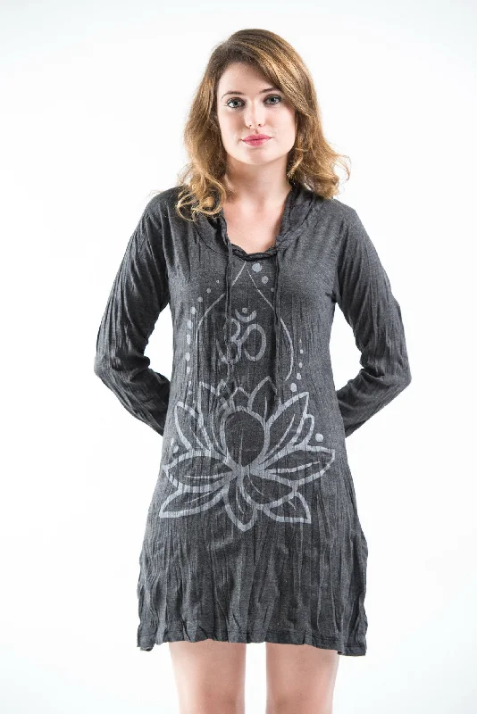 Low Prices Sure Design Women's Lotus Ohm Hoodie Dress Silver on Black