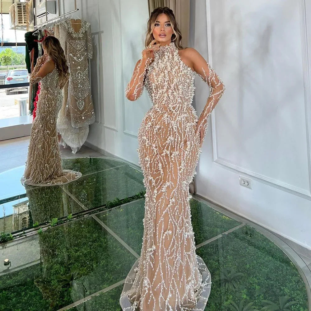 Friends and Family Sale Serene Hill Dubai Luxury Pearls Beaded Evening Dresses Gowns 2024 for Women White Nude Mermaid for Wedding Parties LA72345 Friends and Family Sale Serene Hill Dubai Luxury Pearls Beaded Evening Dresses Gowns 2024 for Women White Nude Mermaid for Wedding Parties LA72345