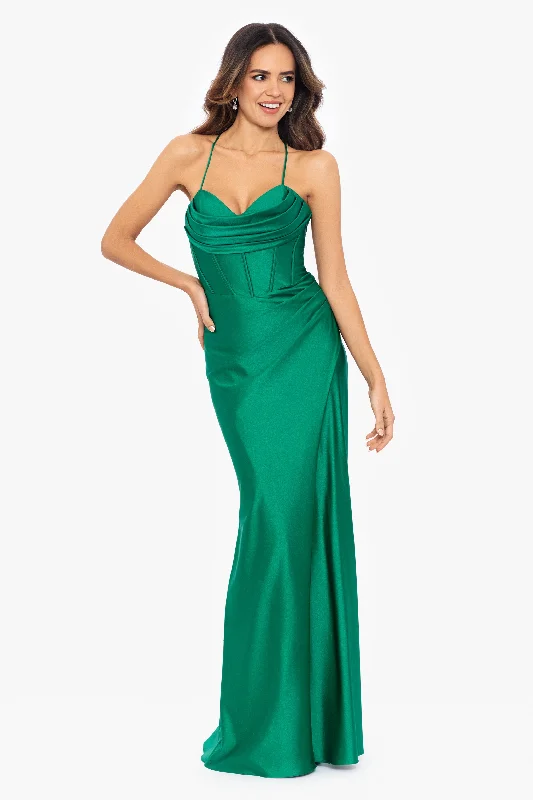 Instant Discount "Talia" Long Sateen Corset Lace Up Back Dress
