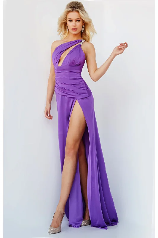 Price Break Jovani 02543 Ruched One Shoulder Form-Fitting Silhouette Floor Length Skirt High Slit Prom Dress Price Break Jovani 02543 Ruched One Shoulder Form-Fitting Silhouette Floor Length Skirt High Slit Prom Dress