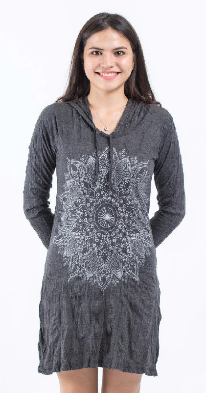 Epic Deals Sure Design Womens Lotus Mandala Hoodie Dress Silver on Black