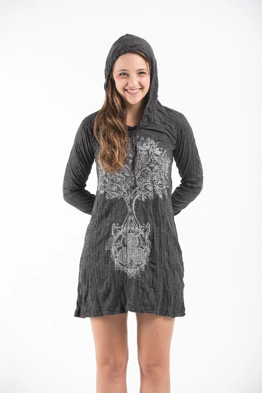 Price Drop Alert Sure Design Women's Celtic Tree Hoodie Dress Silver on Black
