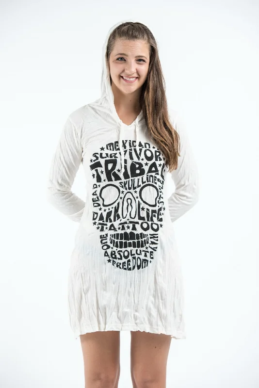 Factory Direct Sale Sure Design Women's Tribal Skull Hoodie Dress White