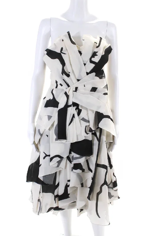 Exclusive Offers Rafael Cennamo Women's Abstract Print Strapless Tiered Midi Dress Ivory
