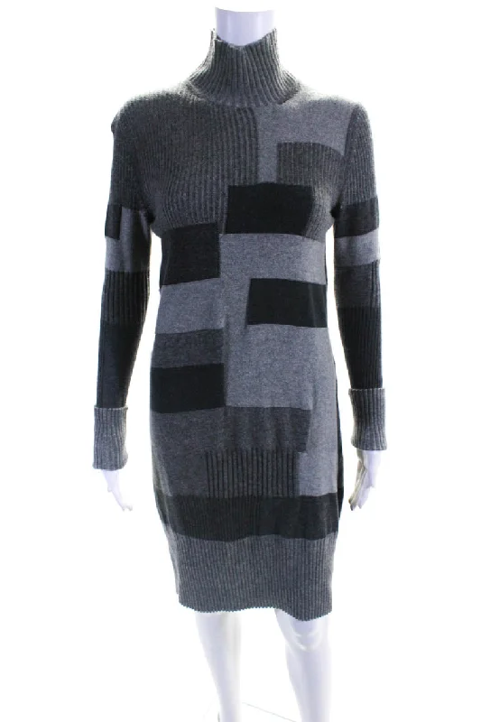 Price Cut Chloe Womens Long Sleeve Ribbed Trim Mock Neck Sweater Dress Gray