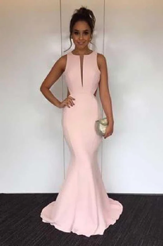 Super Bargain formal simple light pink mermaid long prom dress, BD6898