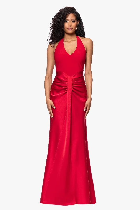 Price Drop Alert "Roxy" Jersey Knit Halter Neck With Satin Skirt Floor Length Dress