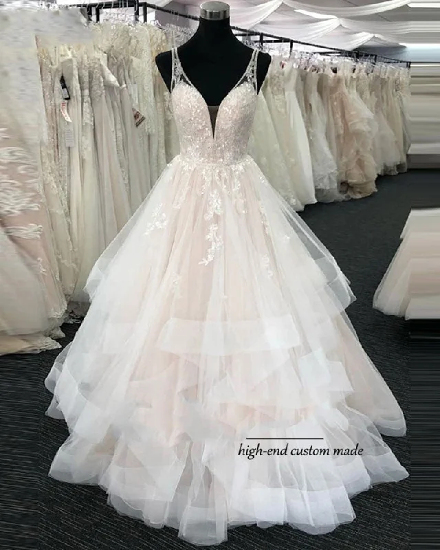 Incredible Offers New Style Gorgeouse V Neck Ivory/Blush Women Ball Gown Wedding Bridal Dresses with lace WD0917 Incredible Offers New Style Gorgeouse V Neck Ivory/Blush Women Ball Gown Wedding Bridal Dresses with lace WD0917