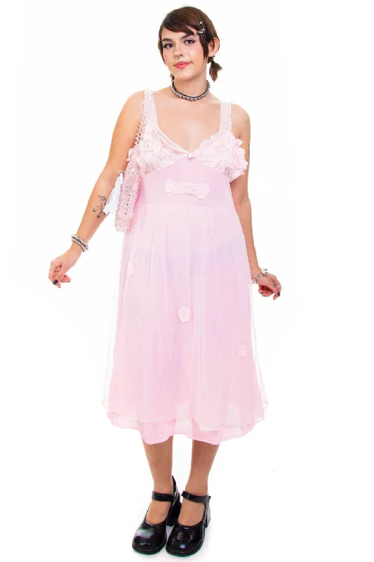 Bargain Blast Vintage 70's Delicate Pink Lace Tank Dress - M/L
