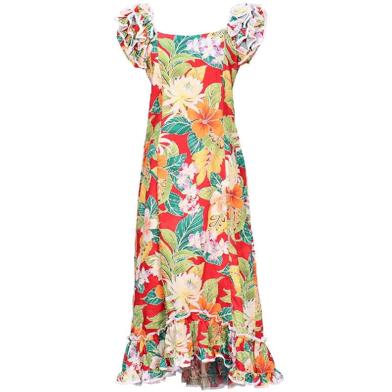 Warehouse Sale Vivacious Vibe Red Ruffle Shoulder Muumuu