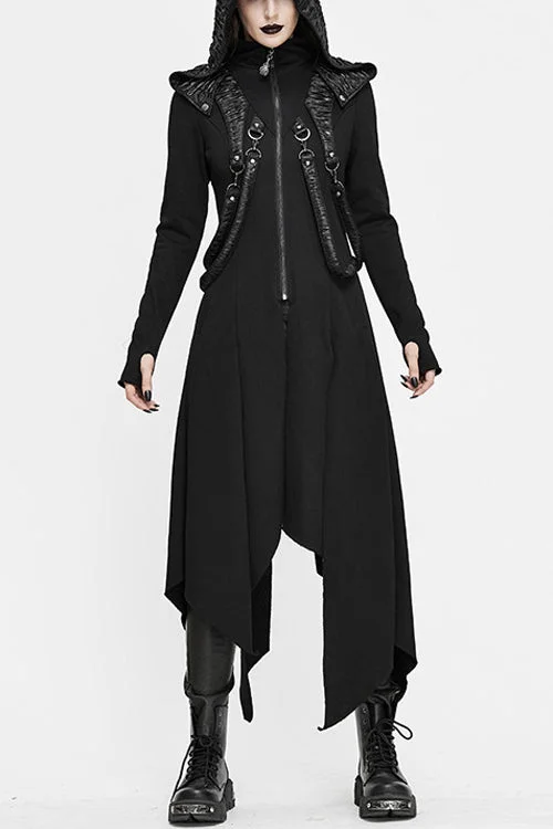 Steals and Deals Black Hooded Slim Knitted Long Womens Punk Coat