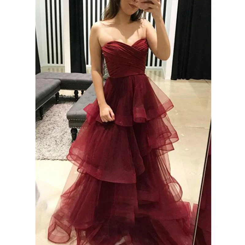 Special Savings Amazing Sweetheart Tiered Tulle Burgundy Prom Dress Long Girls Graduation Gown 2020 Special Savings Amazing Sweetheart Tiered Tulle Burgundy Prom Dress Long Girls Graduation Gown 2020