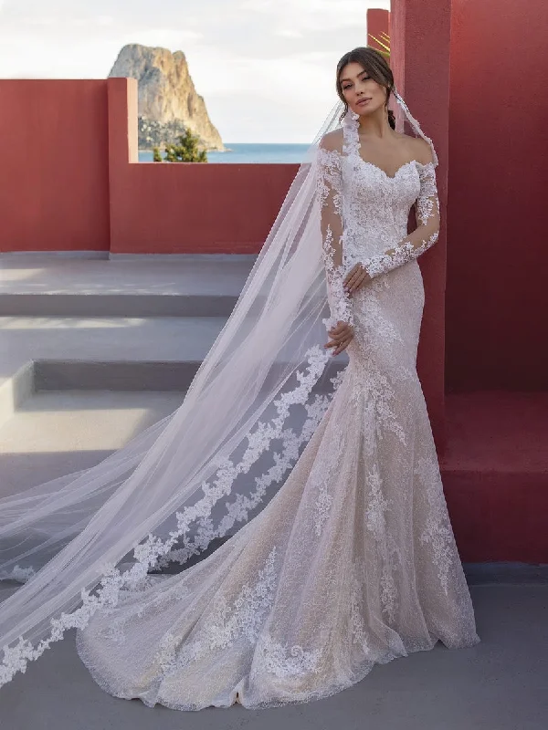 Super Bargain White One Bridal LILY Size 12 Lace Mermaid Wedding dress off the shoulder Long Super Bargain White One Bridal LILY Size 12 Lace Mermaid Wedding dress off the shoulder Long