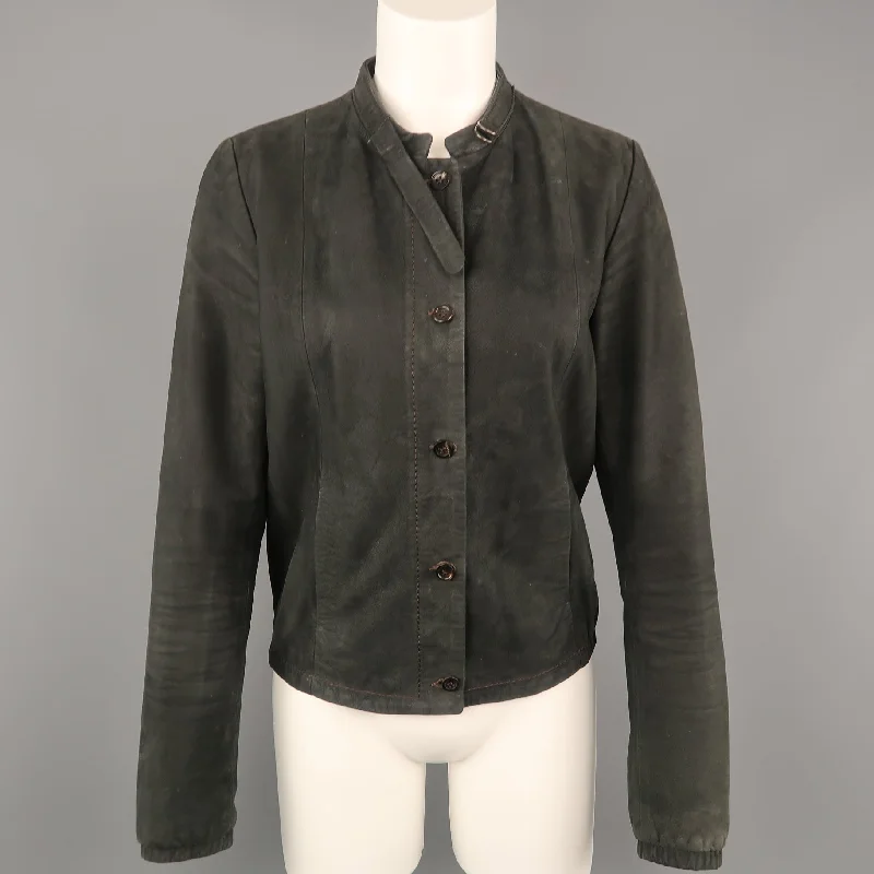 Savings Alert GOLDEN GOOSE Size M Gray Leather Tab Collar  Jacket