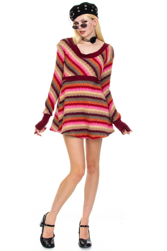 Shop and Save Vintage Y2K Candy Stripe Long-Sleeve Dress - S/M