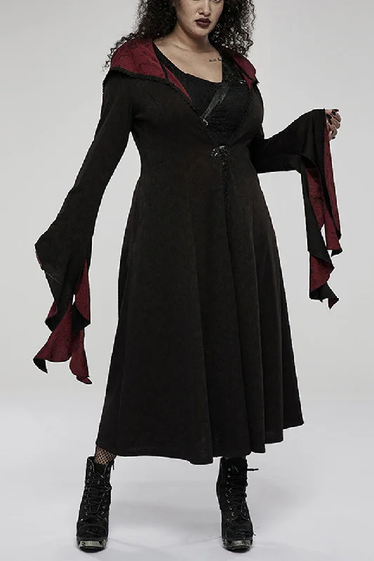 Today’s Deal Black/Red Knitted Long Sleeves Big Hat Mystery Witch Rose Pattern Women's Gothic Coat Today’s Deal Black/Red Knitted Long Sleeves Big Hat Mystery Witch Rose Pattern Women's Gothic Coat