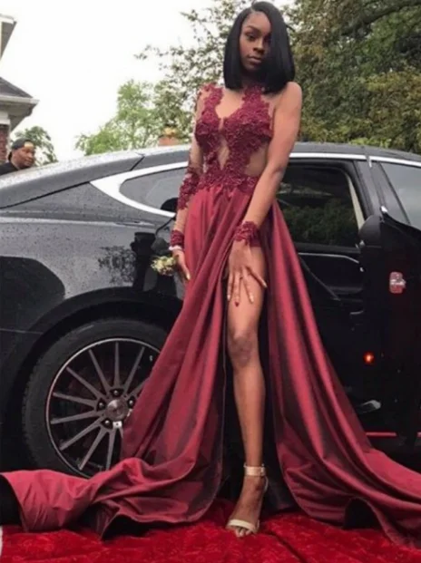 Early Access sexy burgundy long sleeves formal long prom dress with side slit, PD02503 Early Access sexy burgundy long sleeves formal long prom dress with side slit, PD02503