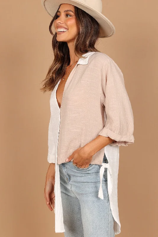 Price Rollback Relaxed Fit 3/4 Sleeve Linen Blend Top