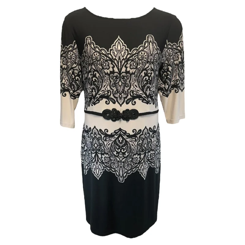 Low Prices Lace Print Knit Dress By Joseph Ribkoff In Black & Cream, Size: 20
