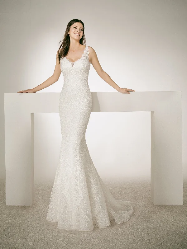Exclusive Deal White One Bridal CHRIS Size 10 Long Fitted Mermaid Lace wedding Dress Sheer Strap Gown Exclusive Deal White One Bridal CHRIS Size 10 Long Fitted Mermaid Lace wedding Dress Sheer Strap Gown