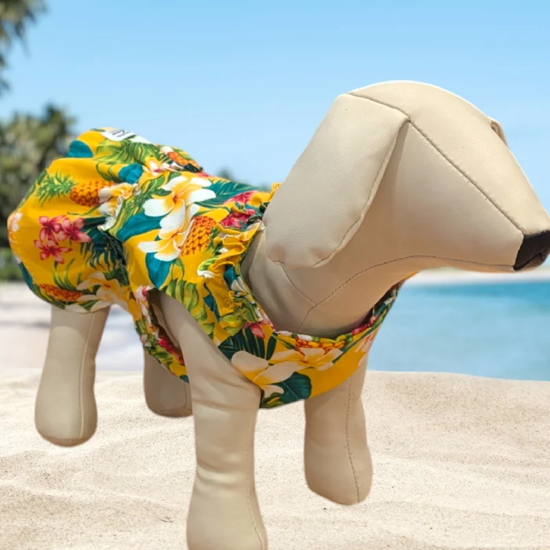 Price Drop Alert Golden Tropics: Yellow Pineapple & Hawaiian Flower Dog Dress