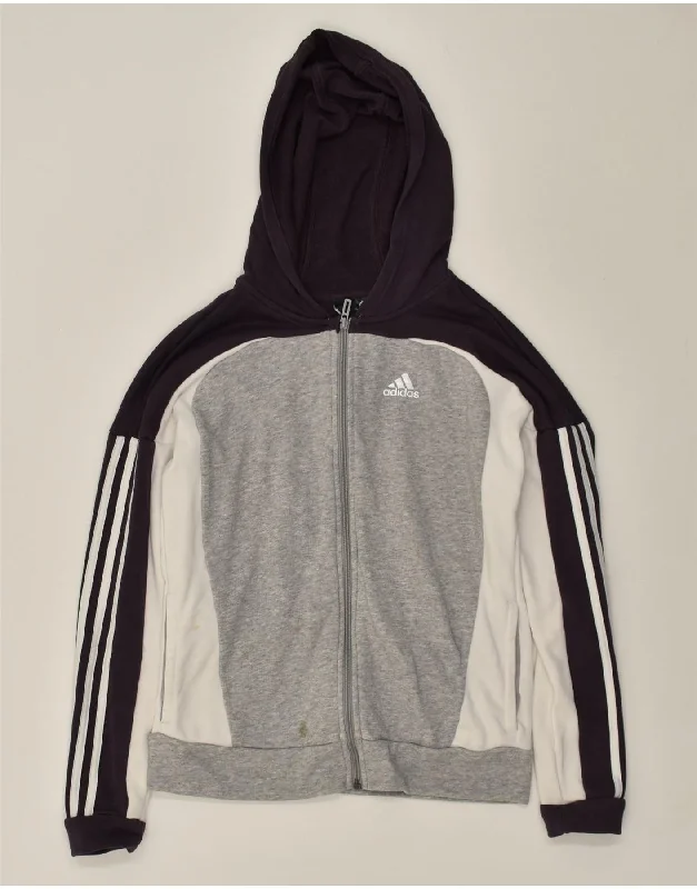 Final Clearance ADIDAS Womens Graphic Zip Hoodie Sweater UK 10 Small Grey Colourblock