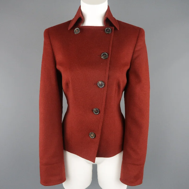 Reduced Prices AKRIS Size 10 Burgundy Double Breasted Collared Wool / Angora Jacket