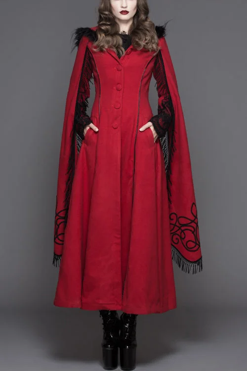 Can't Miss Red Winter Hand Embroidered Shawl Double Sided Long Womens Gothic Coat