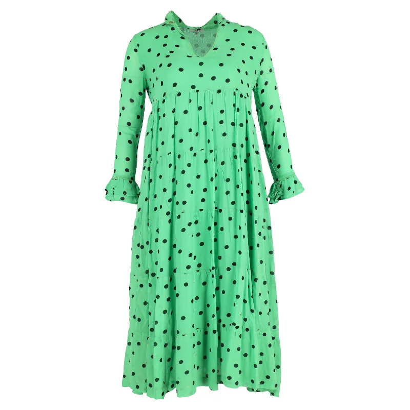 Clearance Items Ganni Polka Dot Midi Dress in Black Viscose