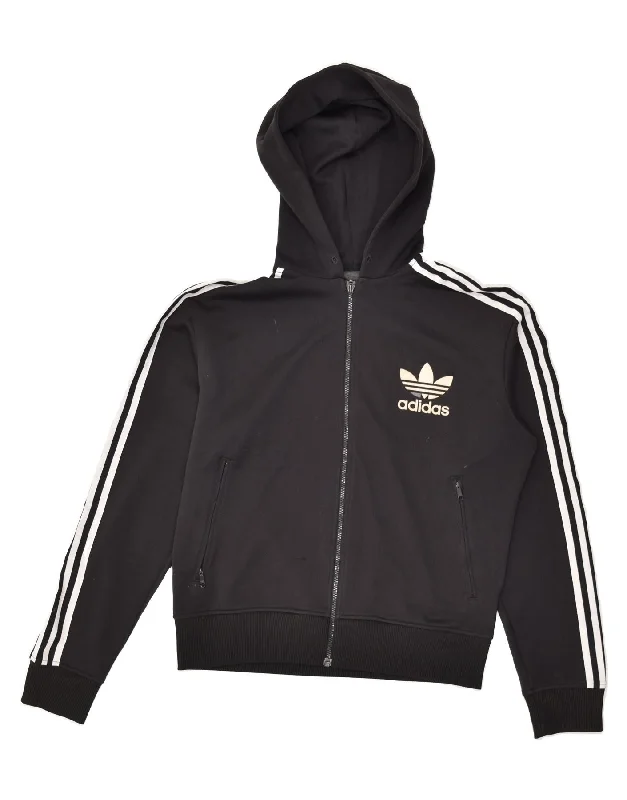 Flash Deals ADIDAS Womens Zip Hoodie Sweater UK 16 Large Black Polyester