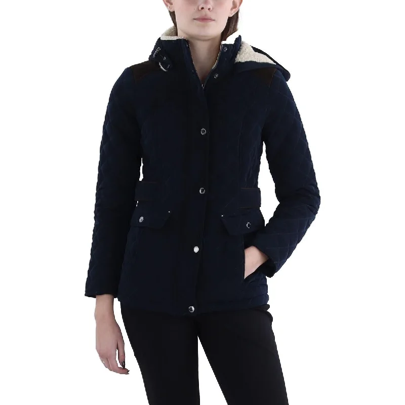 Daily Deals Laundry by Shelli Segal Womens Petites Faux Fur Hooded Quilted Coat