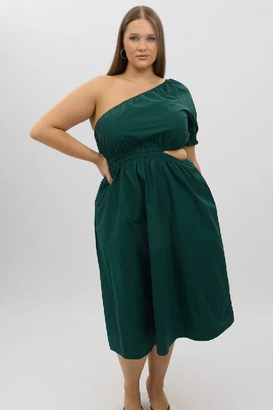 Final Clearance Green Cotton Poplin One Sleeve Dress