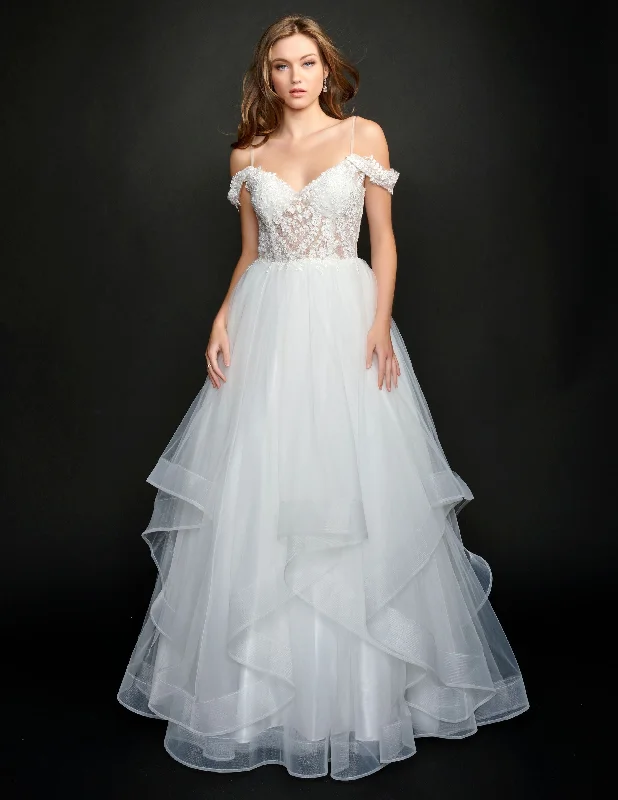 Hurry In Nina Canacci 5205 Size 12 Long Sheer Ruffle Ballgown off the Shoulder Bridal Gown Dress Hurry In Nina Canacci 5205 Size 12 Long Sheer Ruffle Ballgown off the Shoulder Bridal Gown Dress