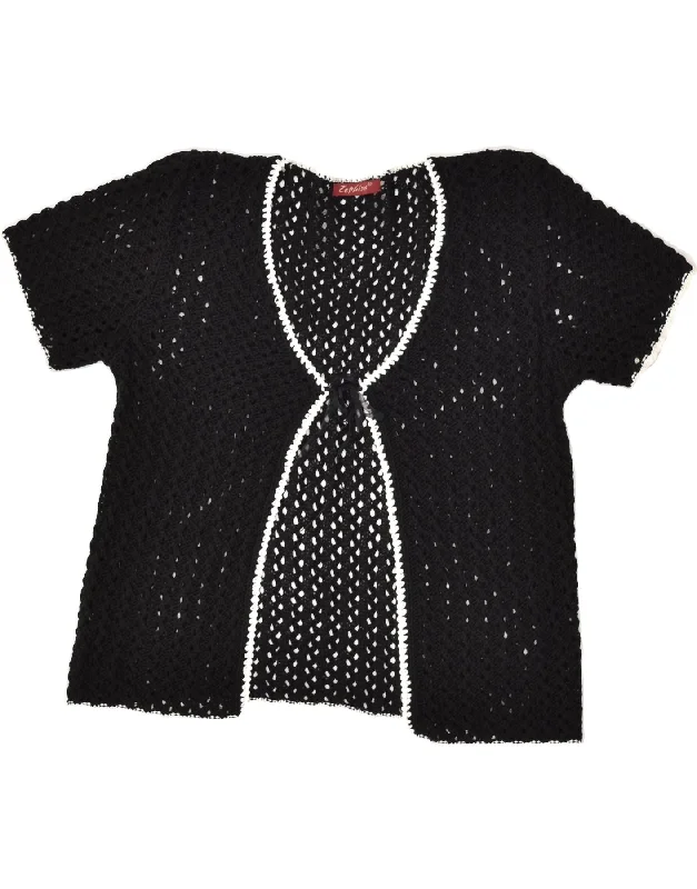 Today Only VINTAGE Womens Short Sleeve Cardigan Sweater UK 14 Large Black Cotton