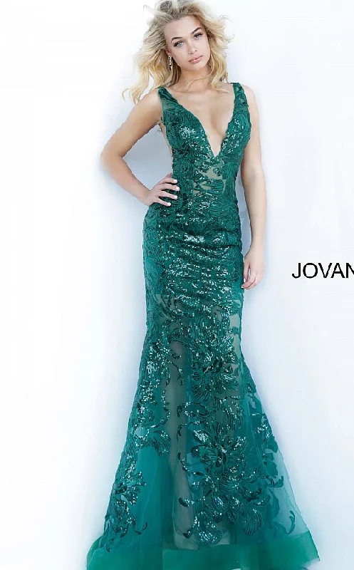 Clearance Event Jovani 60283 Long Floral Sheer Sequin Formal Evening Prom Dress V Neck Gown